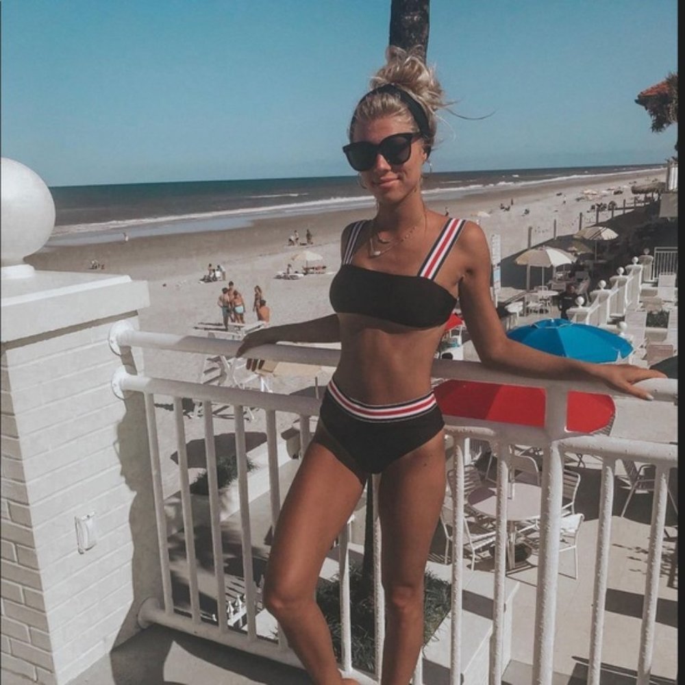 Black stripe push-up bikini swimsuit high waisted